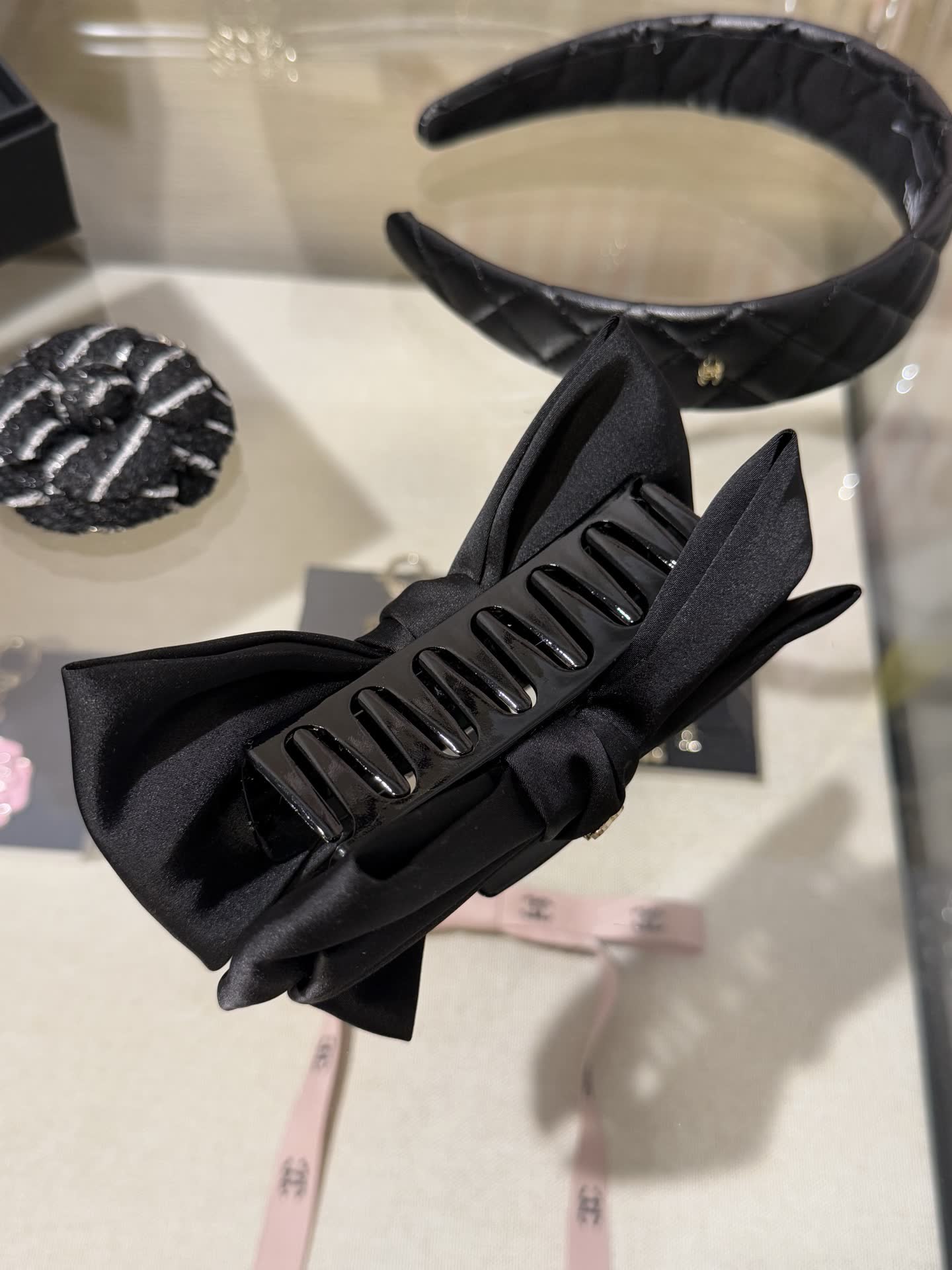 Chanel Black Satin Bow Hair Clip